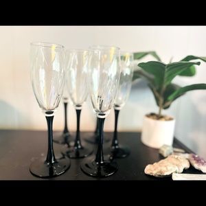 Vintage Set of 6 Cristal D'Arques Durand Domino Black Fluted Champagne Glasses